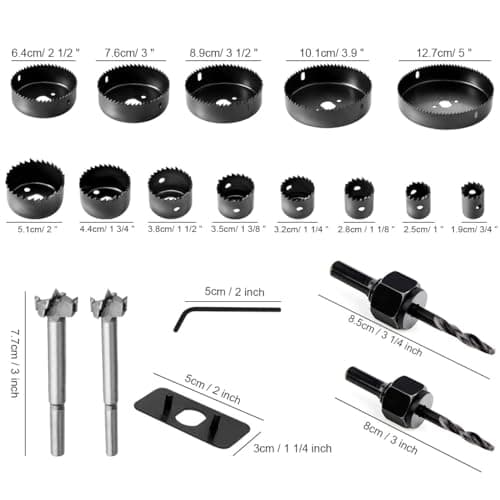 Hole Saw Set, 22PCS Hole Saw Kit with 3/4" to 5" (19mm-127mm) 13Pcs Saw Blades, Mandrels, Installation Plate, Drill Bits, Hex Key with Storage Box, Ideal for Soft Wood, Plywood, Drywall, PVC