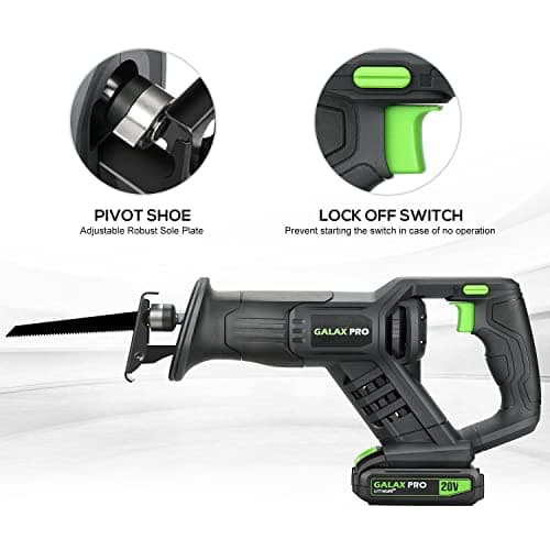GALAX PRO Cordless Reciprocating Saw with 20V 2.0Ah battery, 0-3000RPM Variable Speed Power Reciprocating Saws with 7/8" Stroke Length,5pcs Zallsaw Blade for thin wooden board, soft metal Cutting