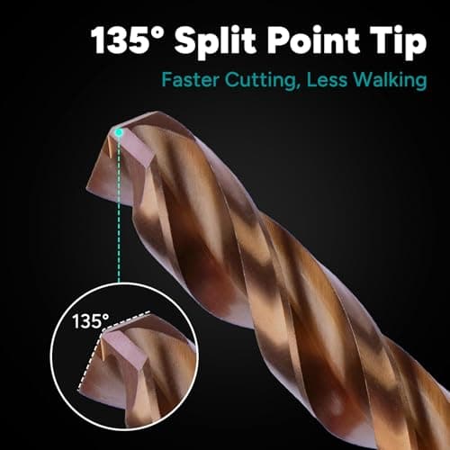 Three Flute Cobalt Drill Bit Set, M35 Metal Drill Bits with Three-Flat Shank and 135 Degree Split Point, for Hardened Metal, Stainless Steel, Cast Iron, Plastic & Wood, 21-Piece, 1/16"-1/2"