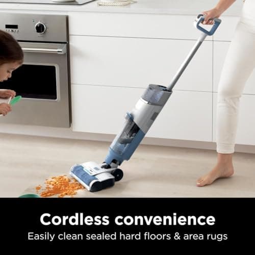 Shark WD201 HydroVac Cordless Pro XL 3-in-1 Vacuum, Mop & Self-Cleaning System with Brushroll for Multi-Surface, Hardwood, Tile, Marble & Area Rugs, Pure Water (Renewed), .38 Qt. Capacity, Blue
