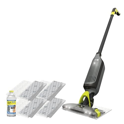 Shark VACMOP Pro Cordless Hard Floor Cleaner, Vacuum and Spray Mop, Powerful Suction, Lightweight, LED Headlights, Includes 4 Disposable Pads, 12oz Multi-surface Cleaning Solution, Gray, VM252