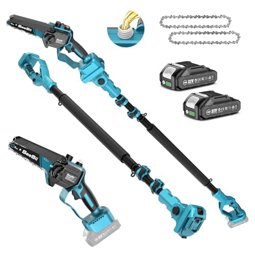 SEESII 2-in-1 Electric Pole Saws for Tree Trimming, 6 Inch Mini Chainsaw Cordless with Extension Pole, Battery Powered Pole Chain Saw, Tree Trimmer Limb Branch Cutter Pruner with 2 Battery PS600