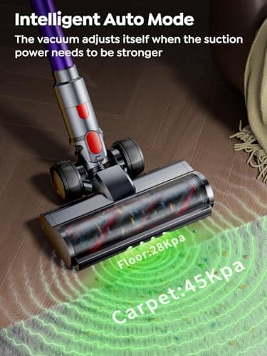 Cordless Vacuum Cleaner, 550W 45KPA 60 Mins Runtime Vacuum Cleaners for Home, Stick Vacuum with Self-Standing, Wall Mount Charging and Intelligent Auto Mode, Handheld Vacuum for Pet Hair/Carpet/Floor