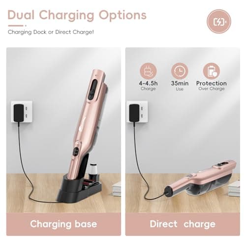 Cordless Handheld Vacuum, Lightweight Portable Hand Vacuum Cleaner with LED Light,Rechargeable Hand Held Vacuum with Charging Dock, Powerful Suction for Office, Home,Car, Rose Gold