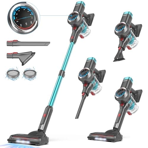 Cordless Vacuum Cleaner, 550W/45Kpa/65Mins Vacuum Cleaners for Home, Self-Standing Stick Vacuum with LED Display, Rechargeable Cordless Vacuum, Lightweight for Carpet, Pet Hair, Hardwood Floor