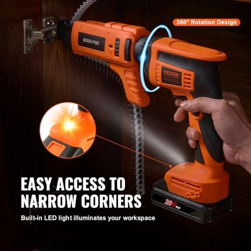 VEVOR Drywall Screw Gun Auto-Feed, 20V Max Collated Drywall Screwgun, 4200RPM Brushless Cordless Drywall Gun Kit with 2 Battery Packs, Belt Clip, Charger, Tool Bag, Screw Length and Depth Adjustable