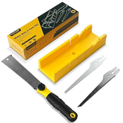 4-Piece Miter Box and Saw Set, 12-Inch Mitre Box with 3 Mitre Saws for Precise Miter and Bevel Cuts, Miter Box with Saw Included for Woodworking, Crafting and Carpentry