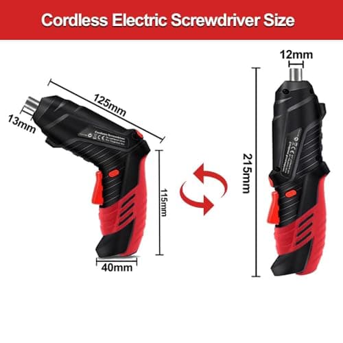 Cordless Power Screwdriver Electric Screwdriver Rechargeable Set, Battery Powered Screwdriver Kit Including 46pcs Bits, Pivoting Handle and LED Lights Small Drills Cordless (Red)