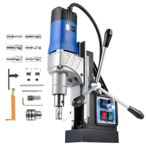 ZELCAN Mag Drill Press with 6 Drill Bits, 1550W Portable Magnetic Press with 2" Boring Diameter, 0-580 rpm Stepless Speed & Reversible Direction, 2922 lbf Power Magnetic