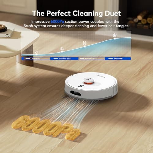 D20S Max+ Robot Vacuum and Mop, Specifically Handling Pet Hair Design, 6000Pa Max Suction, with Self-Empty Dock, 10 Weeks Hands-Free Cleaning, PreciSense LiDAR Navigation, App & Voice Control