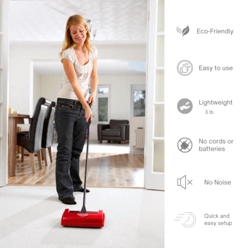 Ewbank Speedsweep Carpet Sweeper - Compact, Lightweight, Non-Electric Floor Cleaner - 46" Height, 12 oz, Red