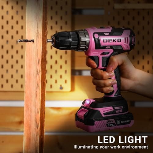 Power Drill Cordless: DEKO PRO Pink Cordless Drill 20V Electric Power Drill Set Tool for Women Drills with Battery and Charger 20 Volt Drills Driver Kit