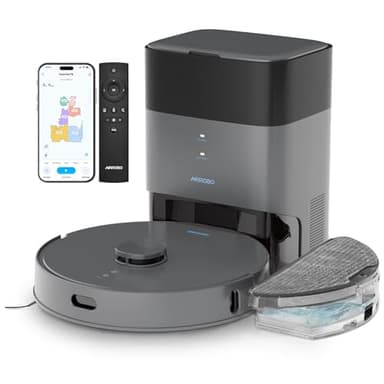 AIRROBO T25+ Robot Vacuum and Mop Combo, 5500Pa Suction, Pet Area Smart Boost, Carpet Detection, Tangle-Free Brush, LDS Mapping, APP Control, 3.5L Self-Empty Bin for Hard Floors, Carpets, Pet Hair