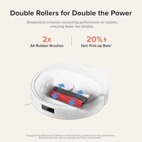 roborock Q8 Max+ Robot Vacuum and Mop, Self-Emptying, Hands-Free Cleaning for up to 7 Weeks, Reactive Tech Obstacle Avoidance, 5500 Pa Suction, DuoRoller Brush, APP-Controlled Mopping, White