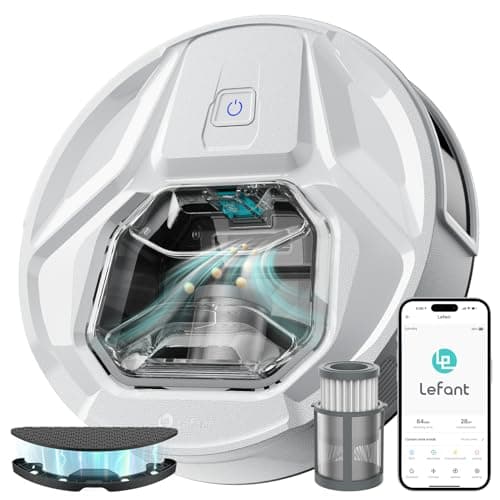 Lefant M320 Robot Vacuum with Mop Combo, 6500Pa Powerful Suction, 210 Mins Runtime, Slim, 800ml Visible Dustbin, Carpet Detection, Alexa Voice Control, Ideal for Hard Floor and Pet Hair, White