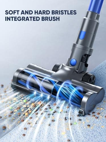 Cordless Vacuum Cleaner, 450W 38KPA Stick Vacuum with Intelligent Auto Mode, Color Touch Display, Up to 55Mins, Rechargeable Cordless Vacuum for Hardwood Floor Carpet Pet Hair, Blue