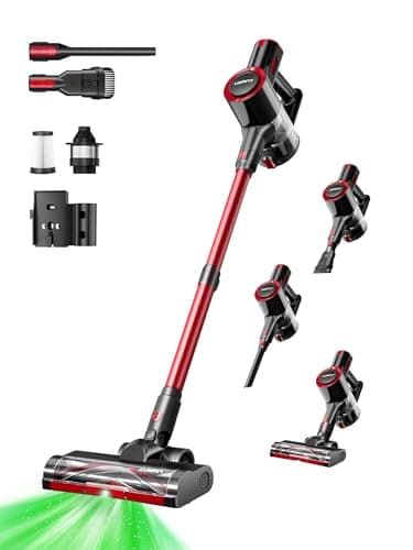 uwant Cordless Vacuum Cleaner 35Kpa Powerful Suction Wide Green Headlight Vacuum Cleaner for Home Pet Hair Anti-Tangle HEPA Lightweight Handheld Vacuum for Carpet Hard Floors (Black)