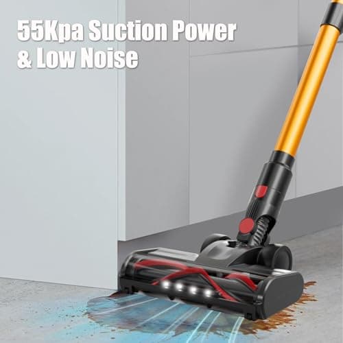Cordless Vacuum Cleaner, 550W 55KPA 60 Mins Runtime Self-Standing Vacuum Cleaners, Stick Vacuum with Charging Dock Station Removable Battery, Handheld Vacuum for Pet Hair/Carpet/Floor