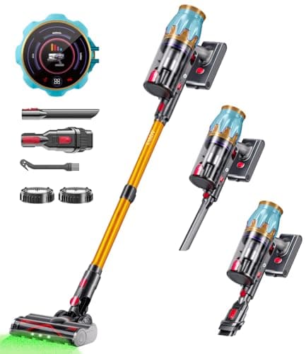 Cordless Vacuum Cleaner, 45Kpa/550W Stick Vacuum with Touch Screen, Max 65Mins Vacuum Cleaners for Home, Upgraded Green Light & Anti-Tangle Wireless Vacuum for Pet Hair/Carpet/Hardwood Floor