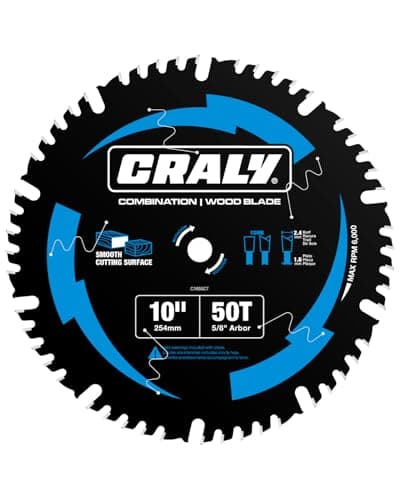 CRALY 10 Inch 50 Teeth Combination Saw Blade, 5/8 Inch Arbor Carbide Tipped Circular Saw Blade, Thin Kerf, Black Ice Coating, for Cutting Wood & Wood Composites with Table Saw, Miter Saw(C1050CT)
