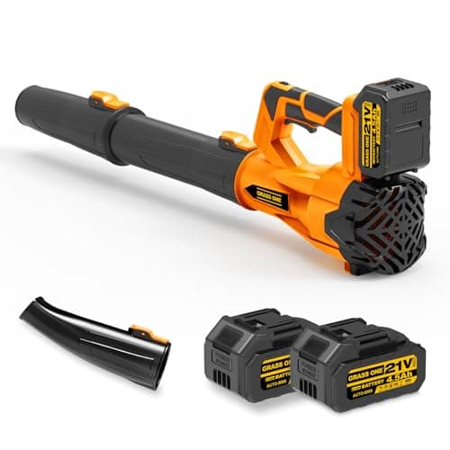 Cordless Leaf Blower, 450CFM/125MPH Six-Speed Adjustment, 2 * 4.5Ah 21V Batteries, High Power Copper Wire Motor with 3 Tube, Lightweight Handheld Blower for Lawn Care, Patio, Blowing Leaves