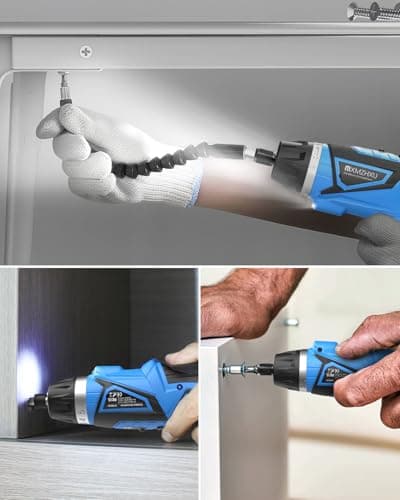 8V Cordless Screwdriver,6+1 Torque Max 10N·m Electric Power Screwdriver with 47 Accessories,180°Pivoting Handle, 2000mAh Rechargeable Screw Gun&Bit Set with LED Light, Flexible Shaft,for Home,Office