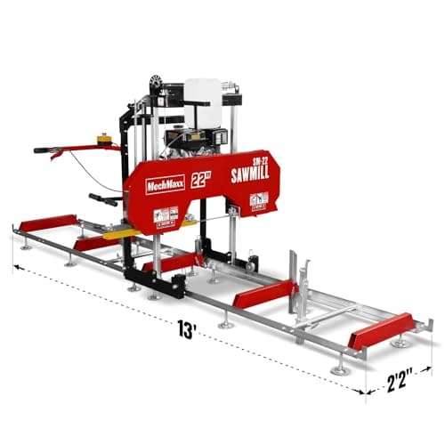22" inch Portable Sawmill, 270cc 9HP Gasoline Engine, 20" Board Width, 13' Track Length, Model SM-22