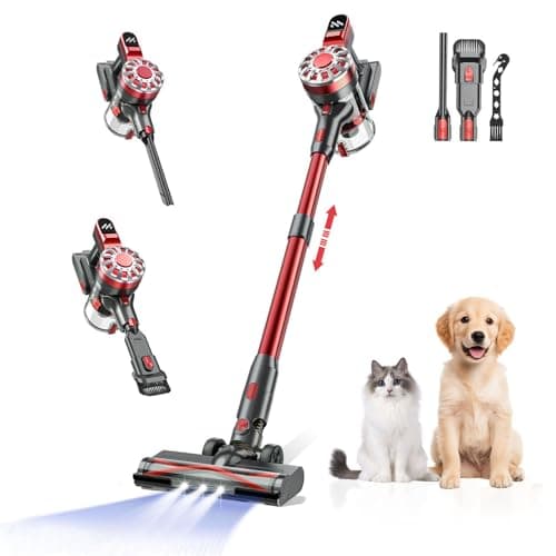 Cordless Vacuum Cleaner,Vacuum Cleaners for Home with Super Suction,Lightweight Stick Vacuum with 35 Mins Runtime,Rechargeable Cordless Vacuum for Carpet, Tile, Pet Hair, Hardwood Floors(Dark Red)