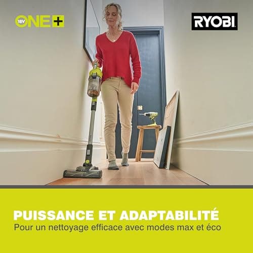 RYOBI 18 V ONE+ RSV18-0 Cordless Floor Vacuum Cleaner (30 AirWatt Suction Power, 820 l/min Airflow, 24 cm Wide Floor Nozzle, without Battery and Charger), Green