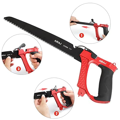 AIRAJ High-end Hacksaw Set, Universal Metal Hacksaw with 3 Different Hacksaw Blades, Best Hacksaws for Metal and Heavy Duty Hand Saw for Cutting Wood, for Cutting Any Metals and Wood Material