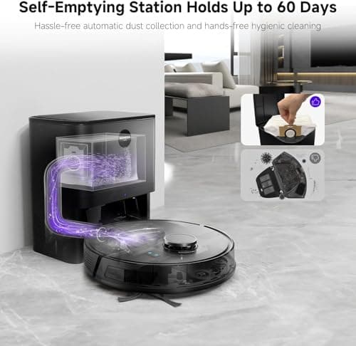 MONSGA Robot Vacuum and Mop Combo, 5000Pa Robotic Vacuum with 3.5L Self Emptying Station, Lidar Navigation Robot Vacuum Cleaner, 180mins Runtime, APP/Remote/Voice Control, for Hard Floors and Carpets