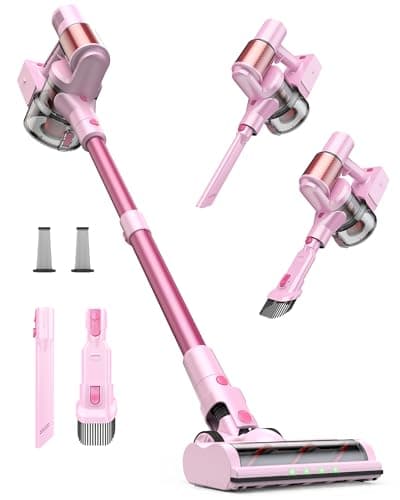 Pink Cordless Vacuum Cleaner, 45Kpa/550W/60 Mins Runtime Stick Vacuum with Self-Standing and Touch Screen, Anti-Tangle Wireless Vacumm, Vacuum Cleaners for Home/Pet Hair/Carpets/Floors