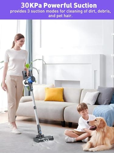Cordless Vacuum Cleaner, 30Kpa 8-in-1 Stick Vacuum with LED Display & 3 Cleaning Modes, 40-Minute Runtime & Detachable Battery, Lightweight Vacuum Cleaner for Home Hardwood Floors (Blue)