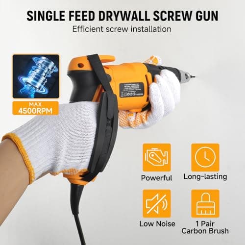 Hoteche 4.5-Amp Drywall Screw Gun, Electric Screwdriver with Variable Speed 0-4500 RPM, 1/4" Chuck, Forward & Reverse Switch