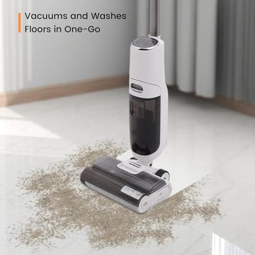 Smart Cordless Wet Dry Vacuum Cleaner and Mop for Hardwood Floor, Digital Display, Long Run Time, Great for Sticky Messes and Pet Hair, Space-Saving Design 250W