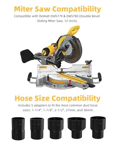 Dust Collection Port for DeWalt DWS779 & DWS780 Miter Saws - 5 Hose Adapters, Maximizes Dust Extraction for Clean Work Environment