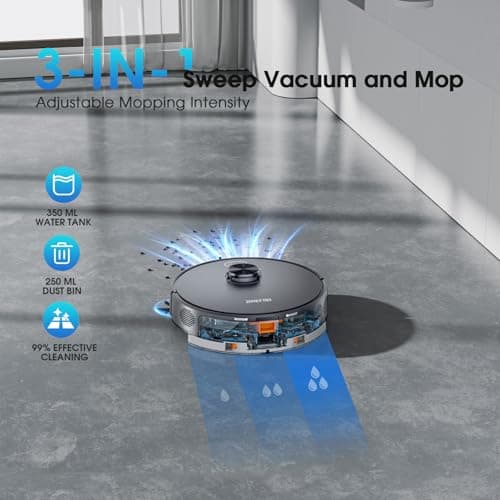 Robot Vacuum and Mop, Mapping Robotic Vacuums Cleaner with LiDAR Navigation Smart & Strong Suction, WiFi/App/Alexa/Voice Control, Obstacle Avoidance, for Home, Wood/Hard Floors, Pet Hair -Grey