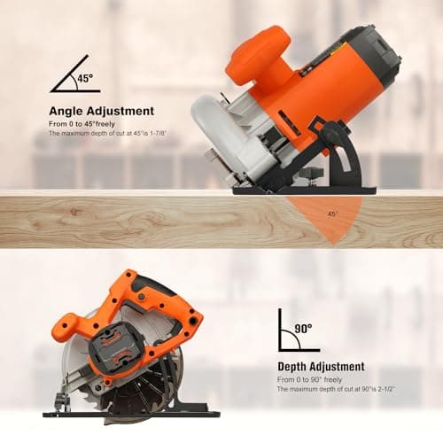 11 Amp Corded Circular Saw with Circular Saw Blade, 6000RPM, Adjustable Cutting Depth, 7-1/4 Inch Blade, Ideal for Wood and Plastic Cuts, Professional Carpentry Tool for Precision Cutting