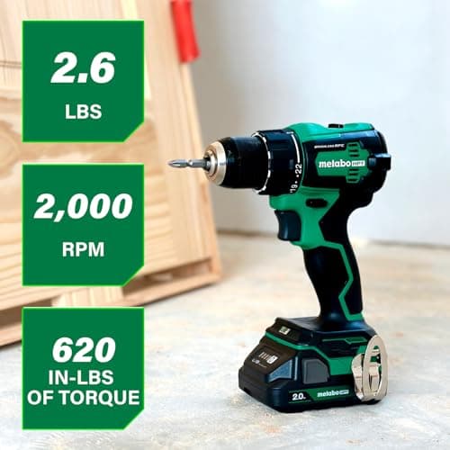 Metabo HPT 18V MultiVolt 1/2" Cordless Brushless Driver Drill Kit, High Power Drill Set with Bag, 2 Lithium-Ion Metabo Batteries and Charger, Compact Lightweight Power Driver, DS18DEX