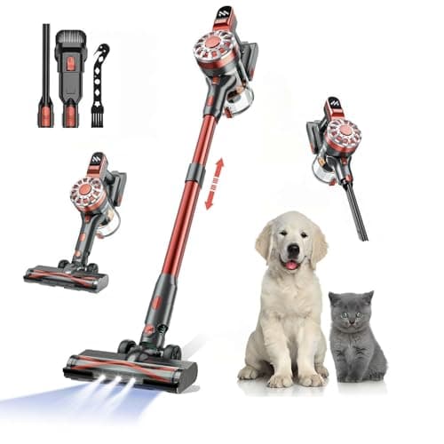 Cordless Vacuum Cleaners for Home with Powerful Suction,Stick Vacuum Cordless Rechargeable,Up to 35 Mins Runtime,Lightweight Hardwood Floor Vacuum for Pet Hair,Carpet(Red)