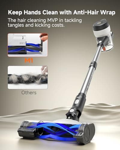 YONNDER Cordless Vacuum Cleaner, 45KPA/550W/50Mins Powerful Stick Vacuum for Home, Anti-Tangle, Self-Standing, Lightweigh, Charging Dock, Vacuum Cleaner for Hardwood Floor/Carpet/Pet Hair/Car, M1