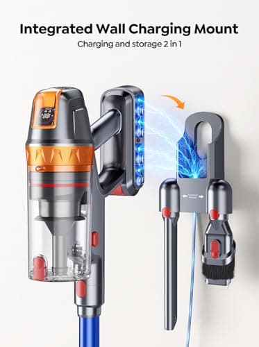 Cordless Vacuum Cleaner, 600W 45KPA with Upholstery Cleaning Tool, Stick Vacuum Cleaners for Home 60 Mins Runtime, Self-Standing, Wall Mount Charging, Rechargeable Vacuum for Floor Carpet Pet Hair