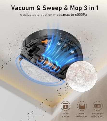 NADALY D200 Robot Vacuum and Mop Combo, Lidar Navigation Robot Vacuum Cleaner, 6000Pa Suction, 200Mins Runtime, Wi-Fi/App/Alexa Control, Self-Recharging Robotic Vacuum for Carpet Pet Hair Hard Floor