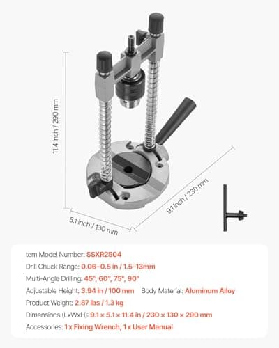 VEVOR Drill Guide, Multi-Angle Press Portable Precision Drilling Guide Jig Attachment, with Large Handle and Mounting Holes, Aluminum Alloy, for Drilling Angled or Straight Holes, for Wood Working