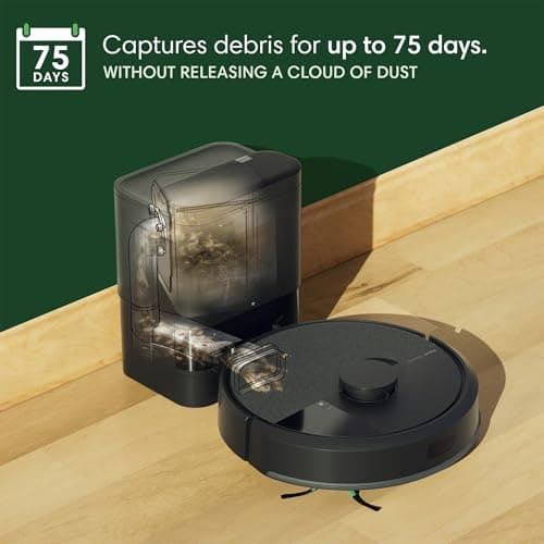 Roomba 105 Vac Robot Vacuum + AutoEmpty Dock - Self-Empties for 75 Days, Easy to use, Intense Power-Lifting Suction, LiDAR Navigation, Multi-Surface Cleaning, Cleans in Neat Rows, Works with Alexa