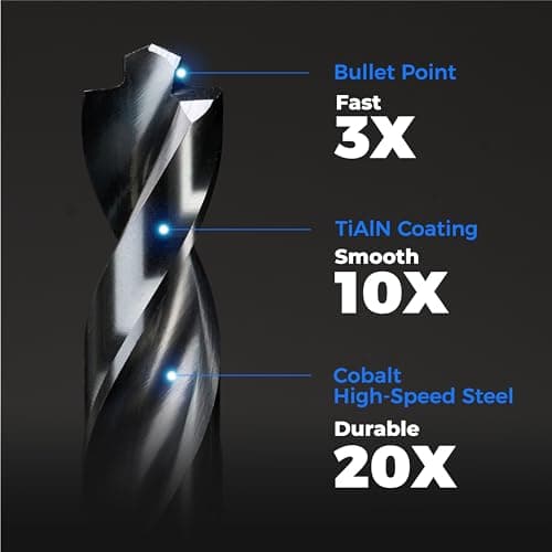 toolant Cobalt Drill Bit Set for Metal and Steel (Pro), Titanium Aluminum Nitride Coated (TiAlN) with Bullet Point Tip, for Hardened Metal, Stainless Steel, 21pcs 1/16"-1/2"