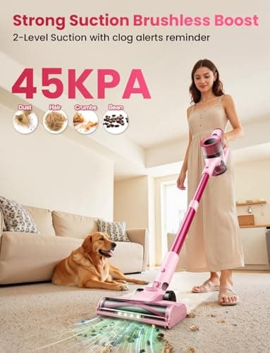 Cordless Vacuum Cleaner, Stick Vacuum with Smart LED Display, 45KPA 50Mins Vacuum Cleaners for Home, Powerful Suction, Anti-Tangled Lightweight Rechargeable Vac for Pet Hair, Carpet, Hard Floor