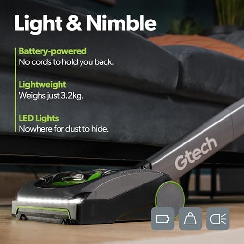 Gtech AirRAM MK2 Cordless Vacuum Cleaner with Powered Brush Head - Perfect for Carpet and Hardwood Floors - Rechargeable 22v Li-ion Battery - Lightweight (7 lbs.)