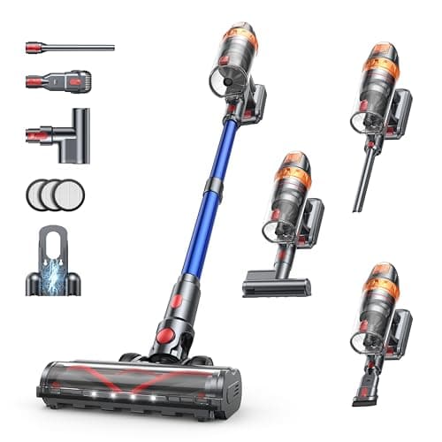 Cordless Vacuum Cleaner, 600W 45KPA with Upholstery Cleaning Tool, Stick Vacuum Cleaners for Home 60 Mins Runtime, Self-Standing, Wall Mount Charging, Rechargeable Vacuum for Floor Carpet Pet Hair