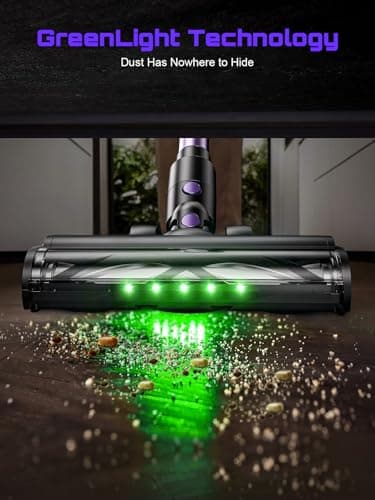 Cordless Vacuum Cleaner, 10 in 1 Stick Vacuum with Powerful Suction, Hose, Green LED Light, Anti-Tangle Brush, Lightweight Rechargeable Vacuum Cleaner for Home, Hardwood Floors, Carpets